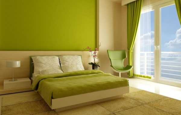 Интерьер спальни в зеленом цвете