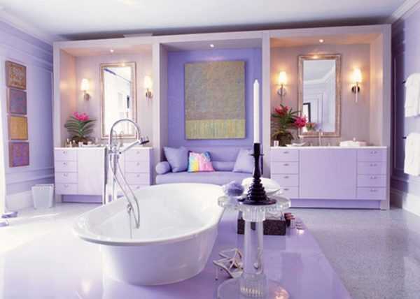 Лавандовый цвет в интерьере ванной