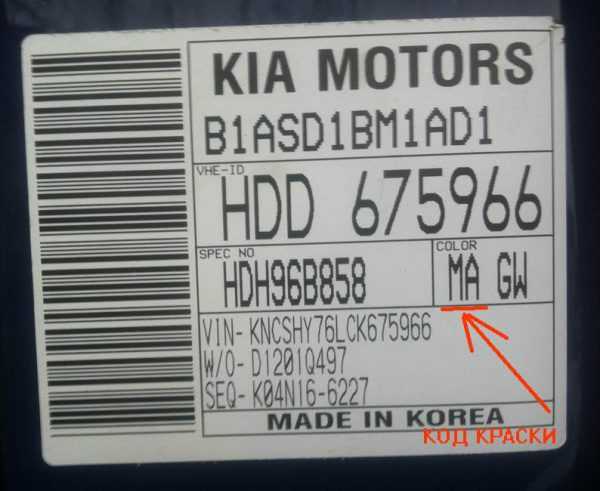 Указание кода краски в автомобилях KIA